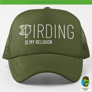 Birding is my Religion Foam Trucker Snapback Cap ARMY OLIVE GREEN